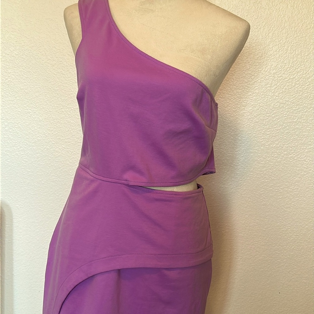 BCBGeneration Gravel Purple Mini One Shoulder Dress